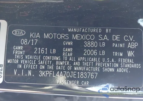 2018 Kia Forte Lx из США, поврежденный, VIN 3KPFL4A70JE183767